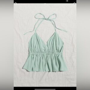 SHEIN Tiffany Blue Open Back Halter Tank Top